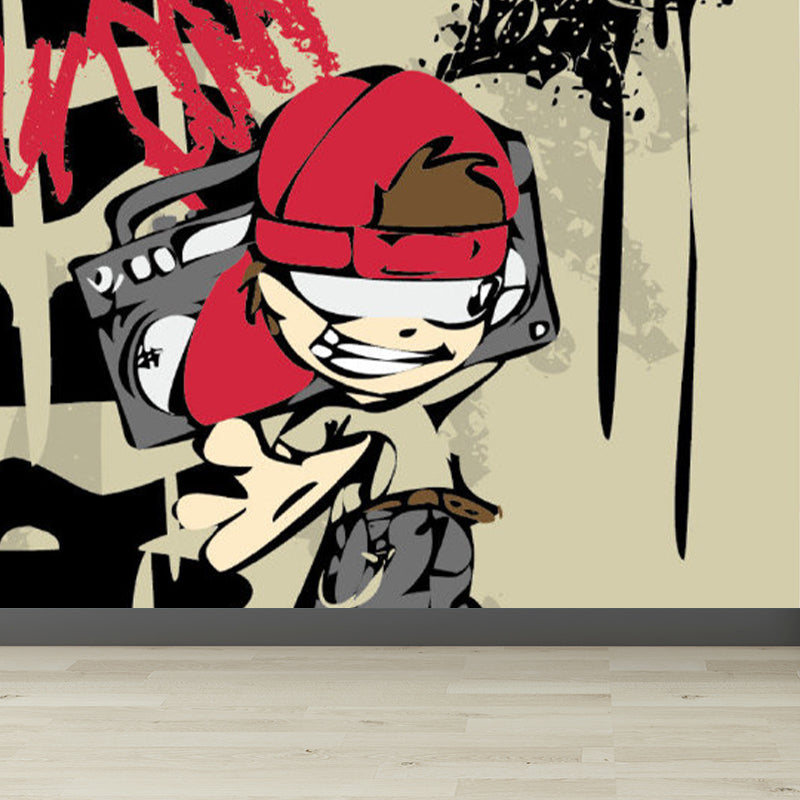 Huge Fashion Graffiti Mural Decal Bedroom Abstract Wall Decor in Pastel Color, Stain Resistant Clearhalo 'Wall Decor' 'Wall Mural' 1885366