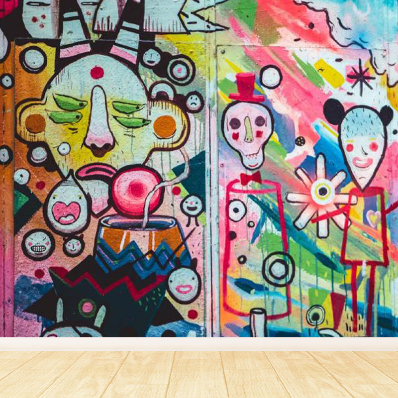 Huge Fashion Graffiti Mural Decal Bedroom Abstract Wall Decor in Pastel Color, Stain Resistant Light Pink Clearhalo 'Wall Decor' 'Wall Mural' 1885369