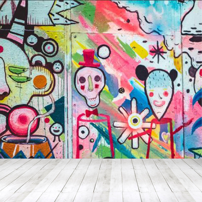 Huge Fashion Graffiti Mural Decal Bedroom Abstract Wall Decor in Pastel Color, Stain Resistant Clearhalo 'Wall Decor' 'Wall Mural' 1885370