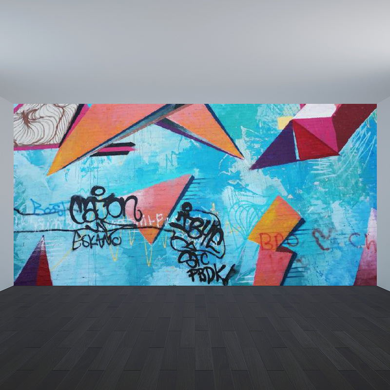 Huge Fashion Graffiti Mural Decal Bedroom Abstract Wall Decor in Pastel Color, Stain Resistant Light Blue Clearhalo 'Wall Decor' 'Wall Mural' 1885374