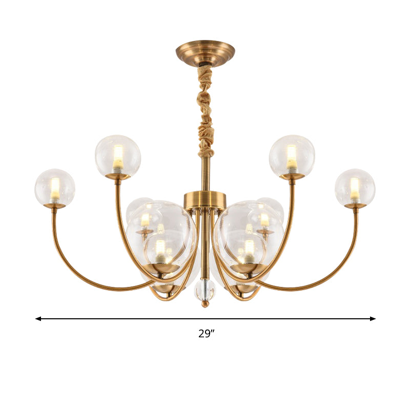 Living Room Arched Arm Chandelier with Globe Glass Shade Metal Elegant Style Gold Pendant Light Clearhalo 'Ceiling Lights' 'Chandeliers' 'Modern Chandeliers' 'Modern' Lighting' 188559