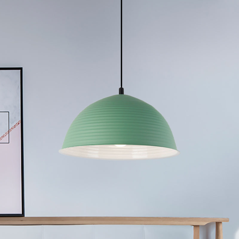 12"/16" W 1 Light Hanging Lamp with Ribbed Dome Shade Metal Industrial Indoor Ceiling Light in Grey/Yellow Green Clearhalo 'Ceiling Lights' 'Modern Pendants' 'Modern' 'Pendant Lights' 'Pendants' Lighting' 1885742