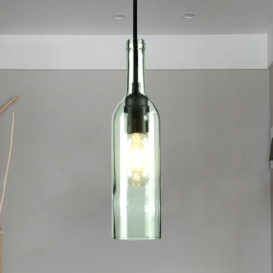 Glass Brown/Blue Suspended Lamp Wine Bottle Shade 1 Light Vintage Industrial Hanging Pendant Light Clear Clearhalo 'Ceiling Lights' 'Glass shade' 'Glass' 'Industrial Pendants' 'Industrial' 'Middle Century Pendants' 'Pendant Lights' 'Pendants' 'Tiffany' Lighting' 1885786