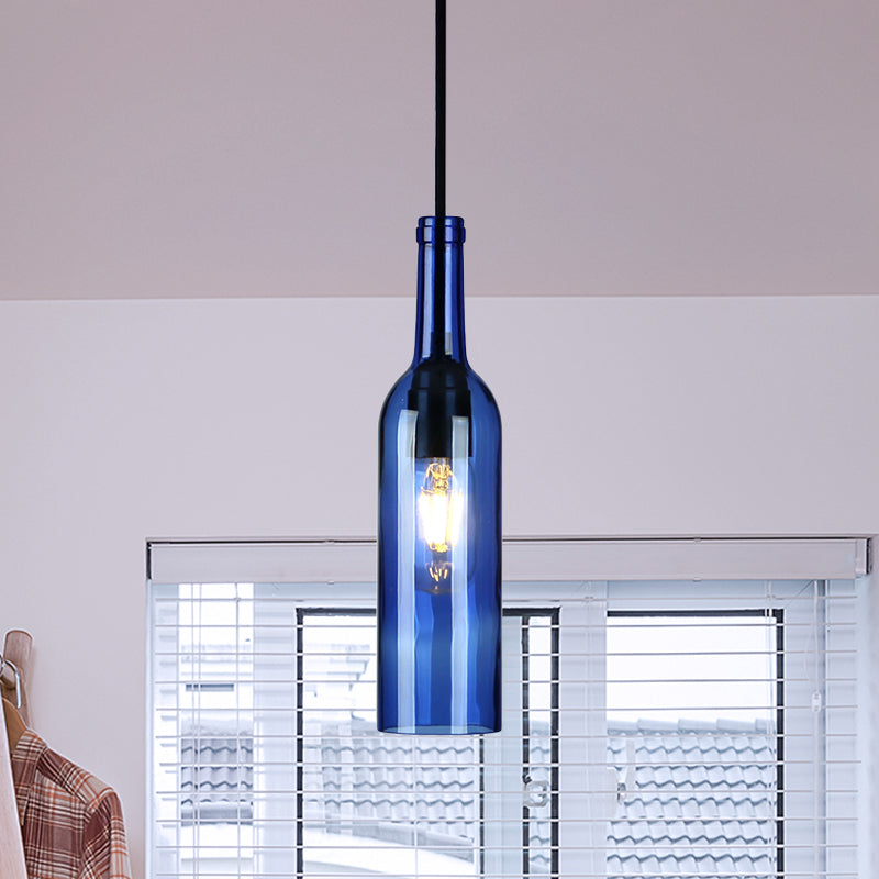 Glass Brown/Blue Suspended Lamp Wine Bottle Shade 1 Light Vintage Industrial Hanging Pendant Light Clearhalo 'Ceiling Lights' 'Glass shade' 'Glass' 'Industrial Pendants' 'Industrial' 'Middle Century Pendants' 'Pendant Lights' 'Pendants' 'Tiffany' Lighting' 1885791