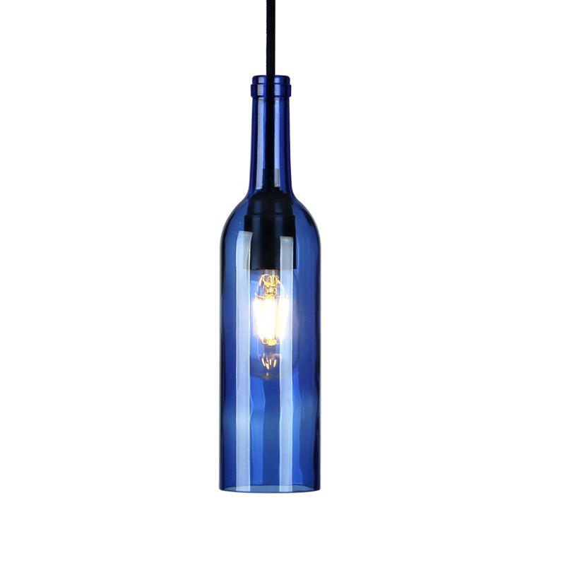 Glass Brown/Blue Suspended Lamp Wine Bottle Shade 1 Light Vintage Industrial Hanging Pendant Light Clearhalo 'Ceiling Lights' 'Glass shade' 'Glass' 'Industrial Pendants' 'Industrial' 'Middle Century Pendants' 'Pendant Lights' 'Pendants' 'Tiffany' Lighting' 1885793