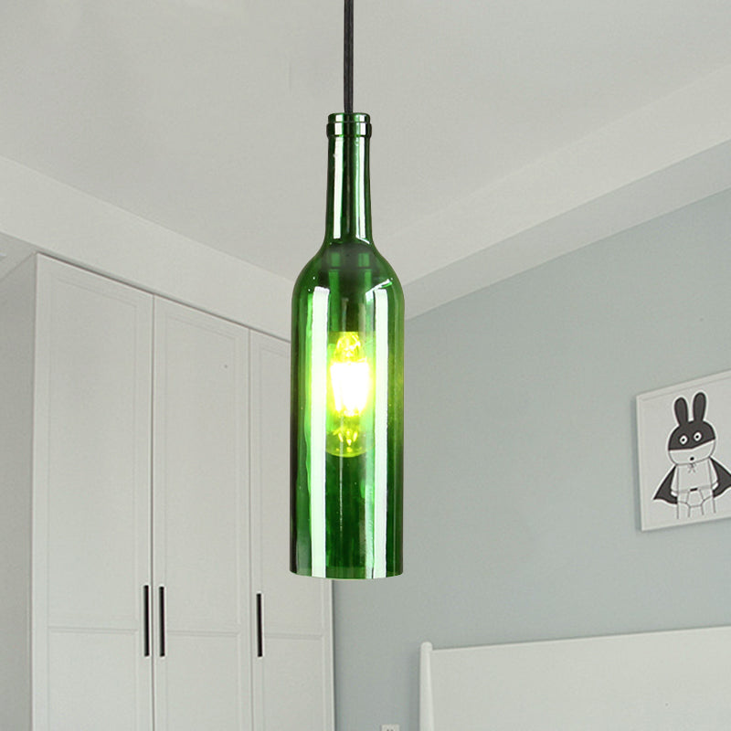 Glass Brown/Blue Suspended Lamp Wine Bottle Shade 1 Light Vintage Industrial Hanging Pendant Light Clearhalo 'Ceiling Lights' 'Glass shade' 'Glass' 'Industrial Pendants' 'Industrial' 'Middle Century Pendants' 'Pendant Lights' 'Pendants' 'Tiffany' Lighting' 1885795