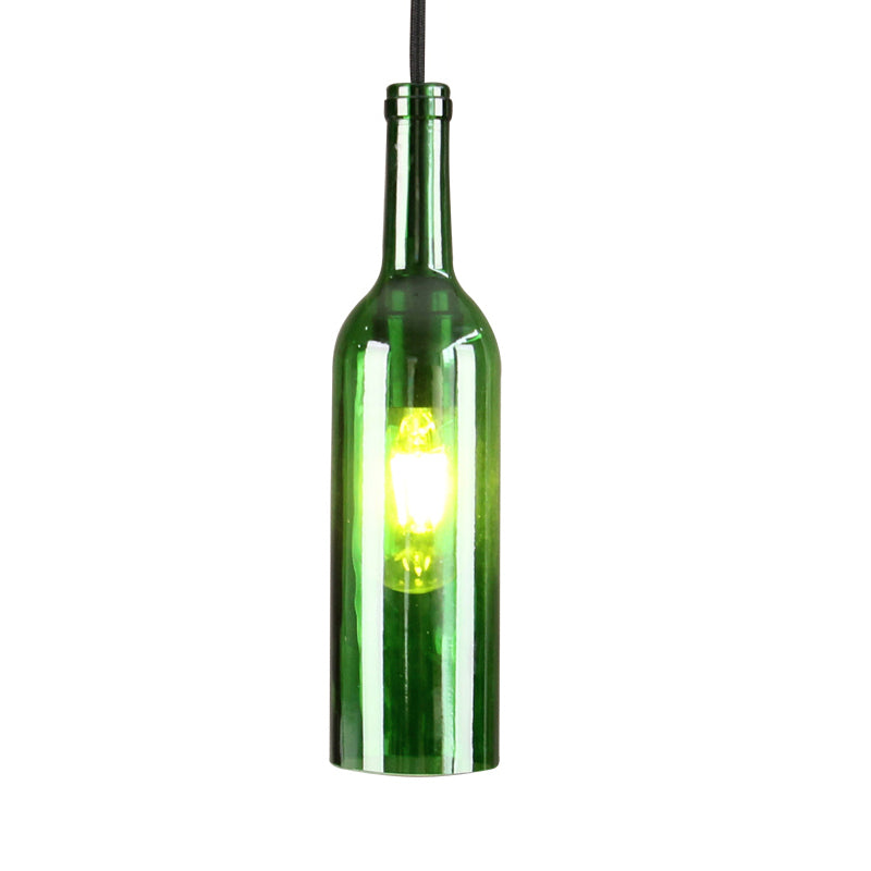 Glass Brown/Blue Suspended Lamp Wine Bottle Shade 1 Light Vintage Industrial Hanging Pendant Light Clearhalo 'Ceiling Lights' 'Glass shade' 'Glass' 'Industrial Pendants' 'Industrial' 'Middle Century Pendants' 'Pendant Lights' 'Pendants' 'Tiffany' Lighting' 1885797