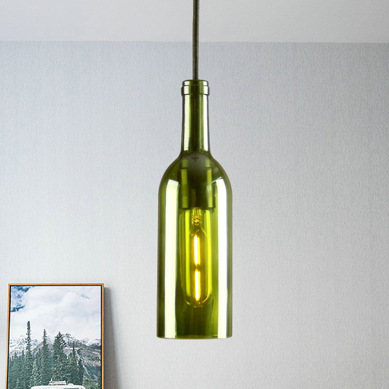 Glass Brown/Blue Suspended Lamp Wine Bottle Shade 1 Light Vintage Industrial Hanging Pendant Light Green Clearhalo 'Ceiling Lights' 'Glass shade' 'Glass' 'Industrial Pendants' 'Industrial' 'Middle Century Pendants' 'Pendant Lights' 'Pendants' 'Tiffany' Lighting' 1885798