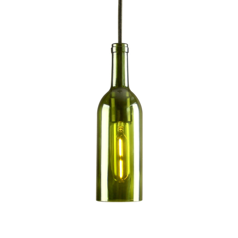 Glass Brown/Blue Suspended Lamp Wine Bottle Shade 1 Light Vintage Industrial Hanging Pendant Light Clearhalo 'Ceiling Lights' 'Glass shade' 'Glass' 'Industrial Pendants' 'Industrial' 'Middle Century Pendants' 'Pendant Lights' 'Pendants' 'Tiffany' Lighting' 1885801