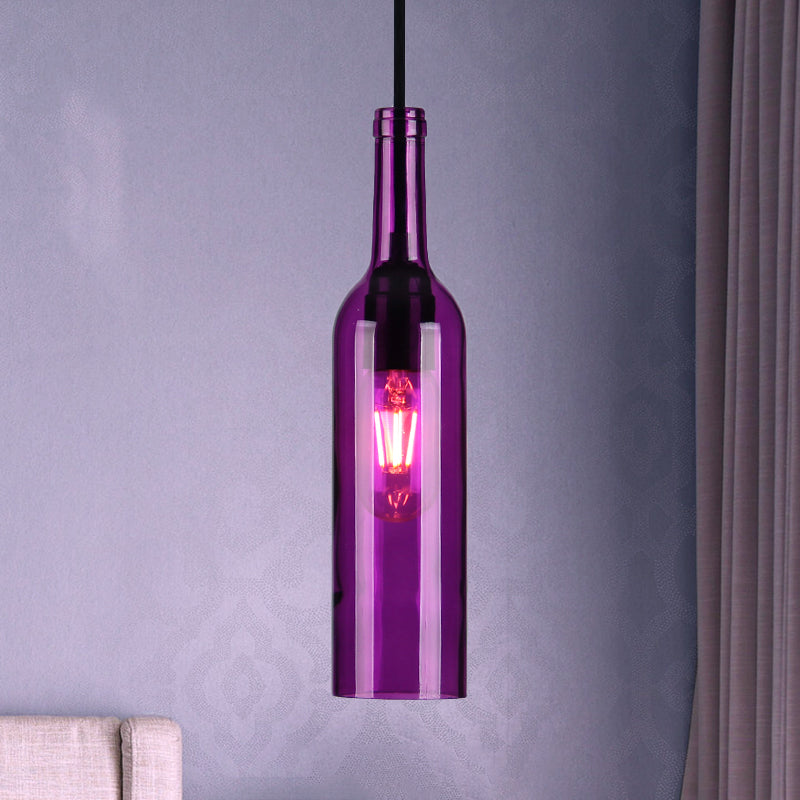 Red/Yellow Bottle Shade Hanging Lighting Industrial Glass 1 Head Dining Room Suspended Lamp Purple Clearhalo 'Ceiling Lights' 'Glass shade' 'Glass' 'Industrial Pendants' 'Industrial' 'Middle Century Pendants' 'Pendant Lights' 'Pendants' 'Tiffany' Lighting' 1885802