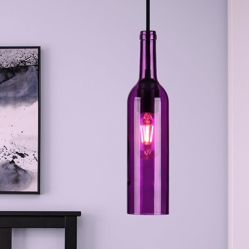 Red/Yellow Bottle Shade Hanging Lighting Industrial Glass 1 Head Dining Room Suspended Lamp Clearhalo 'Ceiling Lights' 'Glass shade' 'Glass' 'Industrial Pendants' 'Industrial' 'Middle Century Pendants' 'Pendant Lights' 'Pendants' 'Tiffany' Lighting' 1885804