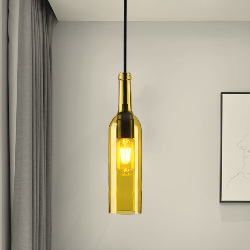 Red/Yellow Bottle Shade Hanging Lighting Industrial Glass 1 Head Dining Room Suspended Lamp Clearhalo 'Ceiling Lights' 'Glass shade' 'Glass' 'Industrial Pendants' 'Industrial' 'Middle Century Pendants' 'Pendant Lights' 'Pendants' 'Tiffany' Lighting' 1885808