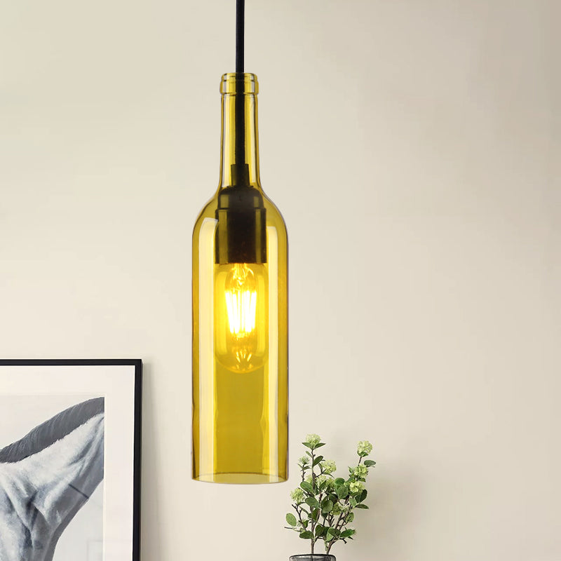 Red/Yellow Bottle Shade Hanging Lighting Industrial Glass 1 Head Dining Room Suspended Lamp Clearhalo 'Ceiling Lights' 'Glass shade' 'Glass' 'Industrial Pendants' 'Industrial' 'Middle Century Pendants' 'Pendant Lights' 'Pendants' 'Tiffany' Lighting' 1885809