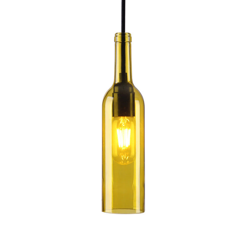 Red/Yellow Bottle Shade Hanging Lighting Industrial Glass 1 Head Dining Room Suspended Lamp Clearhalo 'Ceiling Lights' 'Glass shade' 'Glass' 'Industrial Pendants' 'Industrial' 'Middle Century Pendants' 'Pendant Lights' 'Pendants' 'Tiffany' Lighting' 1885810