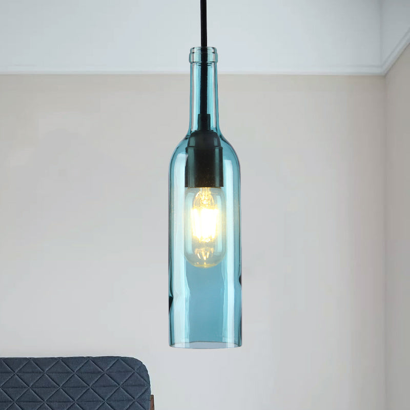 Red/Yellow Bottle Shade Hanging Lighting Industrial Glass 1 Head Dining Room Suspended Lamp Blue Clearhalo 'Ceiling Lights' 'Glass shade' 'Glass' 'Industrial Pendants' 'Industrial' 'Middle Century Pendants' 'Pendant Lights' 'Pendants' 'Tiffany' Lighting' 1885811