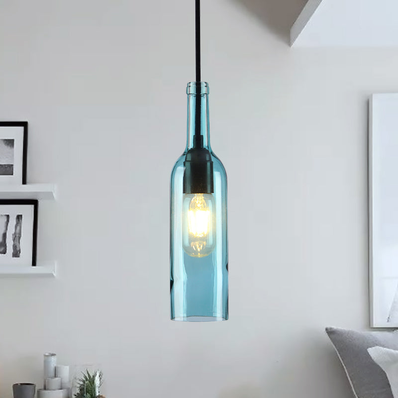 Red/Yellow Bottle Shade Hanging Lighting Industrial Glass 1 Head Dining Room Suspended Lamp Clearhalo 'Ceiling Lights' 'Glass shade' 'Glass' 'Industrial Pendants' 'Industrial' 'Middle Century Pendants' 'Pendant Lights' 'Pendants' 'Tiffany' Lighting' 1885812