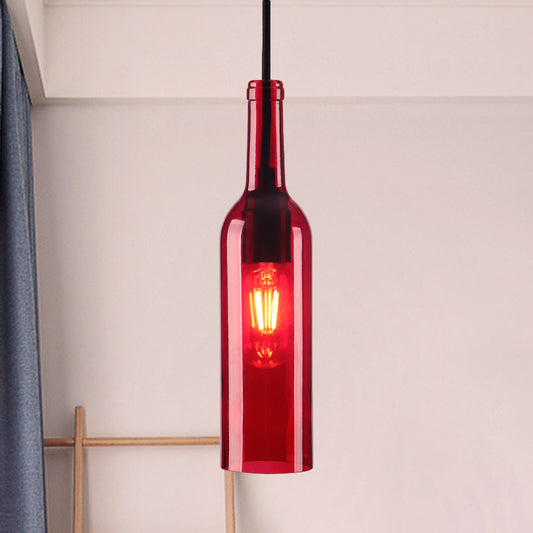 Red/Yellow Bottle Shade Hanging Lighting Industrial Glass 1 Head Dining Room Suspended Lamp Red Clearhalo 'Ceiling Lights' 'Glass shade' 'Glass' 'Industrial Pendants' 'Industrial' 'Middle Century Pendants' 'Pendant Lights' 'Pendants' 'Tiffany' Lighting' 1885815