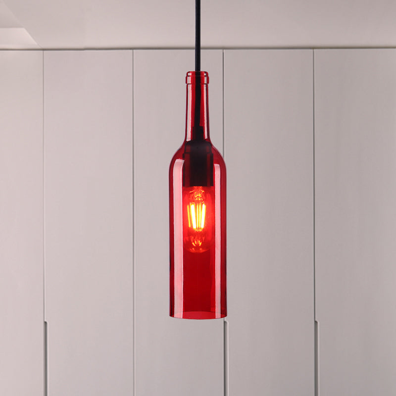 Red/Yellow Bottle Shade Hanging Lighting Industrial Glass 1 Head Dining Room Suspended Lamp Clearhalo 'Ceiling Lights' 'Glass shade' 'Glass' 'Industrial Pendants' 'Industrial' 'Middle Century Pendants' 'Pendant Lights' 'Pendants' 'Tiffany' Lighting' 1885816