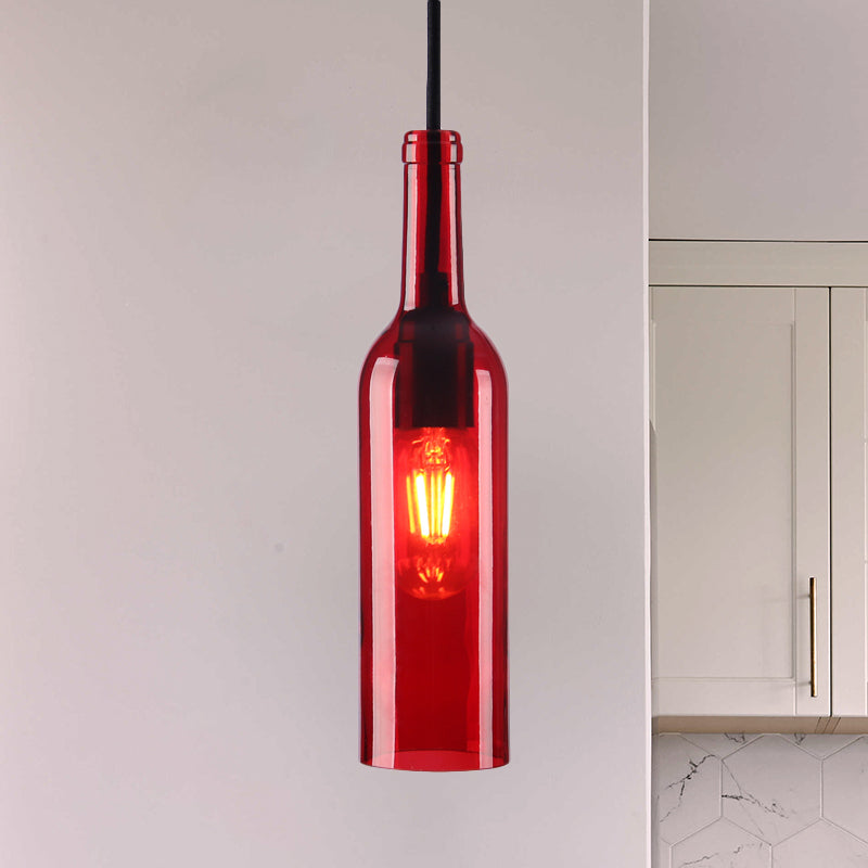 Red/Yellow Bottle Shade Hanging Lighting Industrial Glass 1 Head Dining Room Suspended Lamp Clearhalo 'Ceiling Lights' 'Glass shade' 'Glass' 'Industrial Pendants' 'Industrial' 'Middle Century Pendants' 'Pendant Lights' 'Pendants' 'Tiffany' Lighting' 1885817