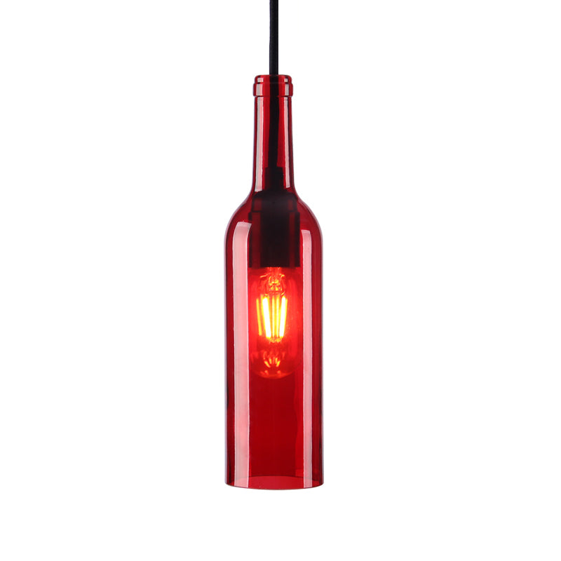 Red/Yellow Bottle Shade Hanging Lighting Industrial Glass 1 Head Dining Room Suspended Lamp Clearhalo 'Ceiling Lights' 'Glass shade' 'Glass' 'Industrial Pendants' 'Industrial' 'Middle Century Pendants' 'Pendant Lights' 'Pendants' 'Tiffany' Lighting' 1885818
