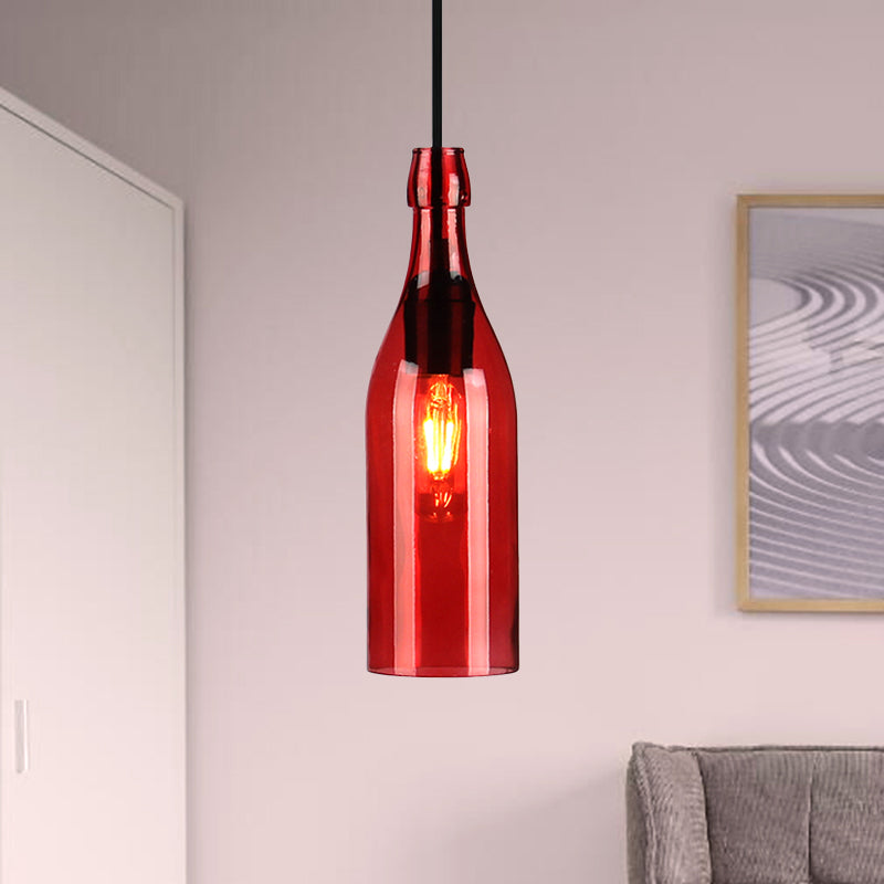 Wine Bottle Glass Hanging Light Vintage Stylish 1 Light Restaurant Ceiling Pendant Fixture in Red/Yellow Clearhalo 'Ceiling Lights' 'Close To Ceiling Lights' 'Glass shade' 'Glass' 'Industrial Pendants' 'Industrial' 'Middle Century Pendants' 'Pendant Lights' 'Pendants' 'Tiffany' Lighting' 1885820