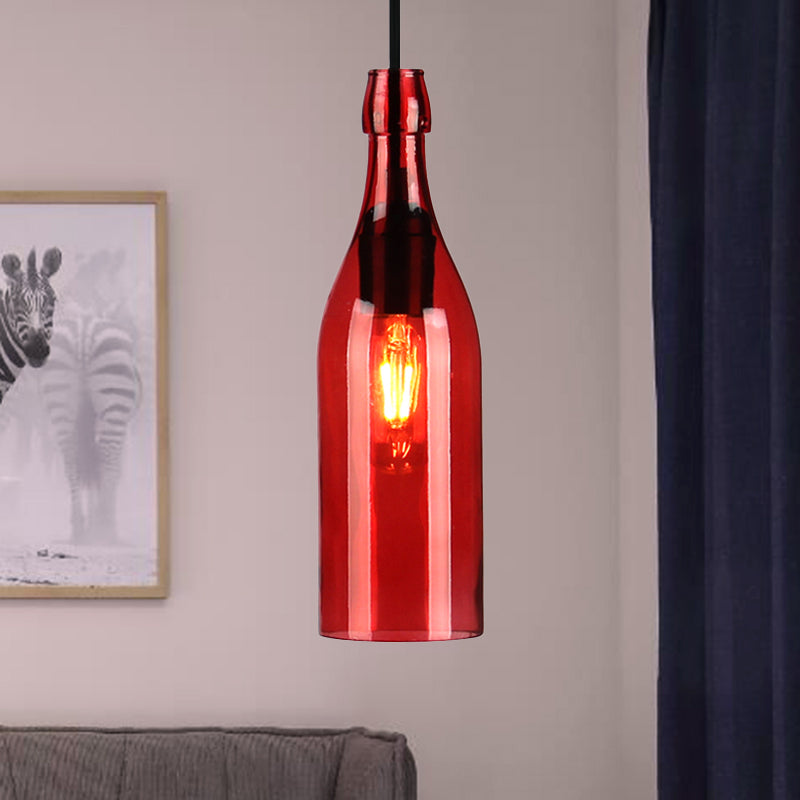 Wine Bottle Glass Hanging Light Vintage Stylish 1 Light Restaurant Ceiling Pendant Fixture in Red/Yellow Clearhalo 'Ceiling Lights' 'Close To Ceiling Lights' 'Glass shade' 'Glass' 'Industrial Pendants' 'Industrial' 'Middle Century Pendants' 'Pendant Lights' 'Pendants' 'Tiffany' Lighting' 1885821