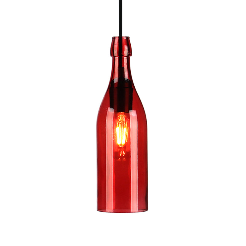 Wine Bottle Glass Hanging Light Vintage Stylish 1 Light Restaurant Ceiling Pendant Fixture in Red/Yellow Clearhalo 'Ceiling Lights' 'Close To Ceiling Lights' 'Glass shade' 'Glass' 'Industrial Pendants' 'Industrial' 'Middle Century Pendants' 'Pendant Lights' 'Pendants' 'Tiffany' Lighting' 1885822