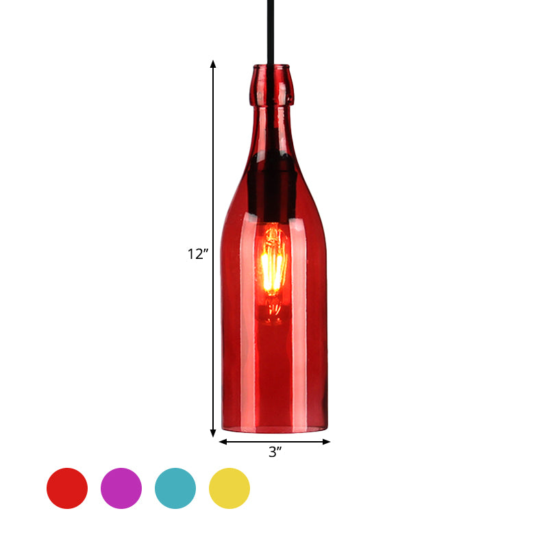 Wine Bottle Glass Hanging Light Vintage Stylish 1 Light Restaurant Ceiling Pendant Fixture in Red/Yellow Clearhalo 'Ceiling Lights' 'Close To Ceiling Lights' 'Glass shade' 'Glass' 'Industrial Pendants' 'Industrial' 'Middle Century Pendants' 'Pendant Lights' 'Pendants' 'Tiffany' Lighting' 1885823