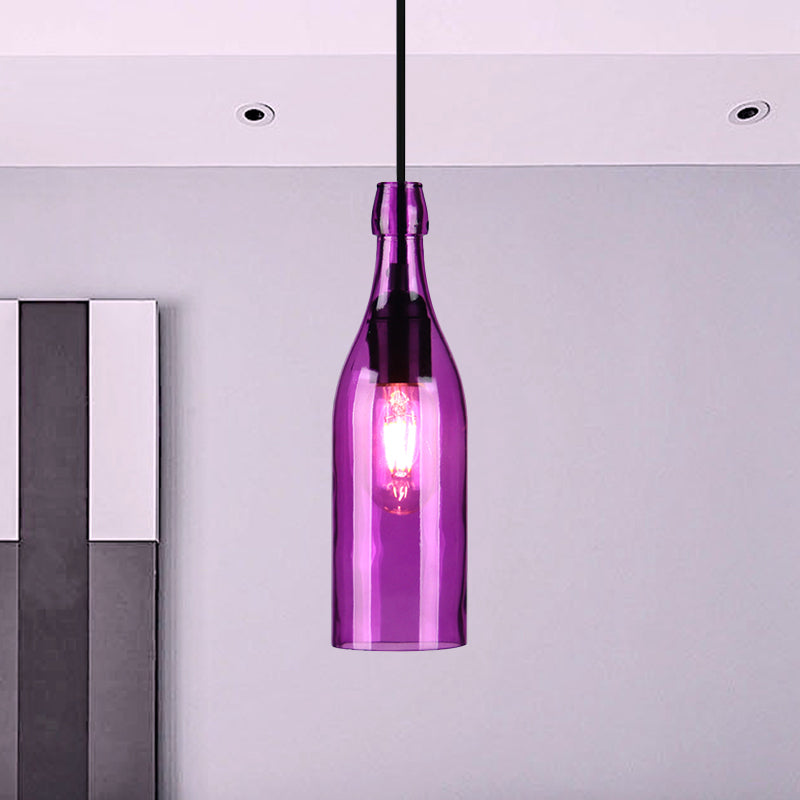 Wine Bottle Glass Hanging Light Vintage Stylish 1 Light Restaurant Ceiling Pendant Fixture in Red/Yellow Clearhalo 'Ceiling Lights' 'Close To Ceiling Lights' 'Glass shade' 'Glass' 'Industrial Pendants' 'Industrial' 'Middle Century Pendants' 'Pendant Lights' 'Pendants' 'Tiffany' Lighting' 1885825