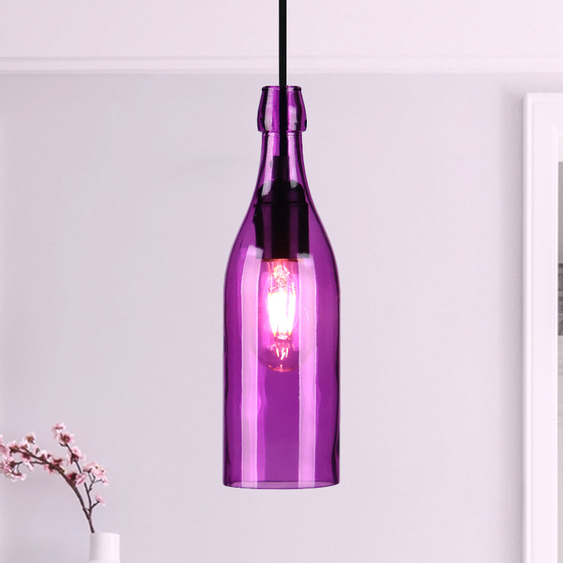 Wine Bottle Glass Hanging Light Vintage Stylish 1 Light Restaurant Ceiling Pendant Fixture in Red/Yellow Clearhalo 'Ceiling Lights' 'Close To Ceiling Lights' 'Glass shade' 'Glass' 'Industrial Pendants' 'Industrial' 'Middle Century Pendants' 'Pendant Lights' 'Pendants' 'Tiffany' Lighting' 1885826