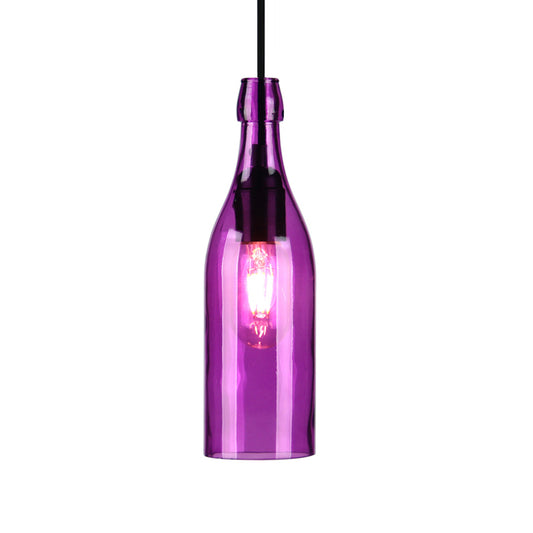 Wine Bottle Glass Hanging Light Vintage Stylish 1 Light Restaurant Ceiling Pendant Fixture in Red/Yellow Clearhalo 'Ceiling Lights' 'Close To Ceiling Lights' 'Glass shade' 'Glass' 'Industrial Pendants' 'Industrial' 'Middle Century Pendants' 'Pendant Lights' 'Pendants' 'Tiffany' Lighting' 1885827