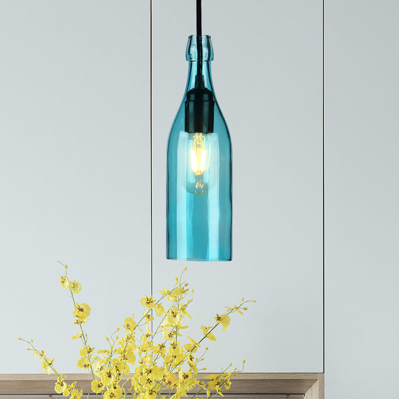 Wine Bottle Glass Hanging Light Vintage Stylish 1 Light Restaurant Ceiling Pendant Fixture in Red/Yellow Clearhalo 'Ceiling Lights' 'Close To Ceiling Lights' 'Glass shade' 'Glass' 'Industrial Pendants' 'Industrial' 'Middle Century Pendants' 'Pendant Lights' 'Pendants' 'Tiffany' Lighting' 1885829