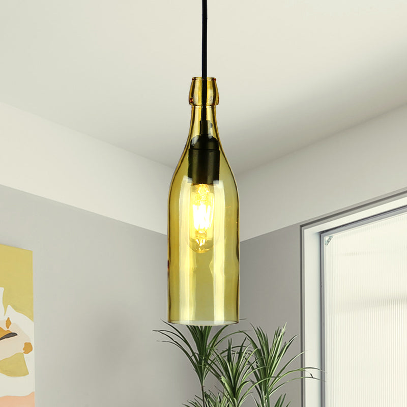 Wine Bottle Glass Hanging Light Vintage Stylish 1 Light Restaurant Ceiling Pendant Fixture in Red/Yellow Yellow Clearhalo 'Ceiling Lights' 'Close To Ceiling Lights' 'Glass shade' 'Glass' 'Industrial Pendants' 'Industrial' 'Middle Century Pendants' 'Pendant Lights' 'Pendants' 'Tiffany' Lighting' 1885832