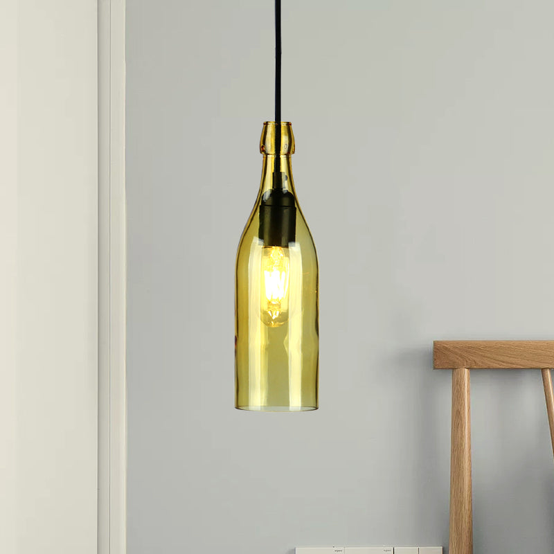 Wine Bottle Glass Hanging Light Vintage Stylish 1 Light Restaurant Ceiling Pendant Fixture in Red/Yellow Clearhalo 'Ceiling Lights' 'Close To Ceiling Lights' 'Glass shade' 'Glass' 'Industrial Pendants' 'Industrial' 'Middle Century Pendants' 'Pendant Lights' 'Pendants' 'Tiffany' Lighting' 1885833