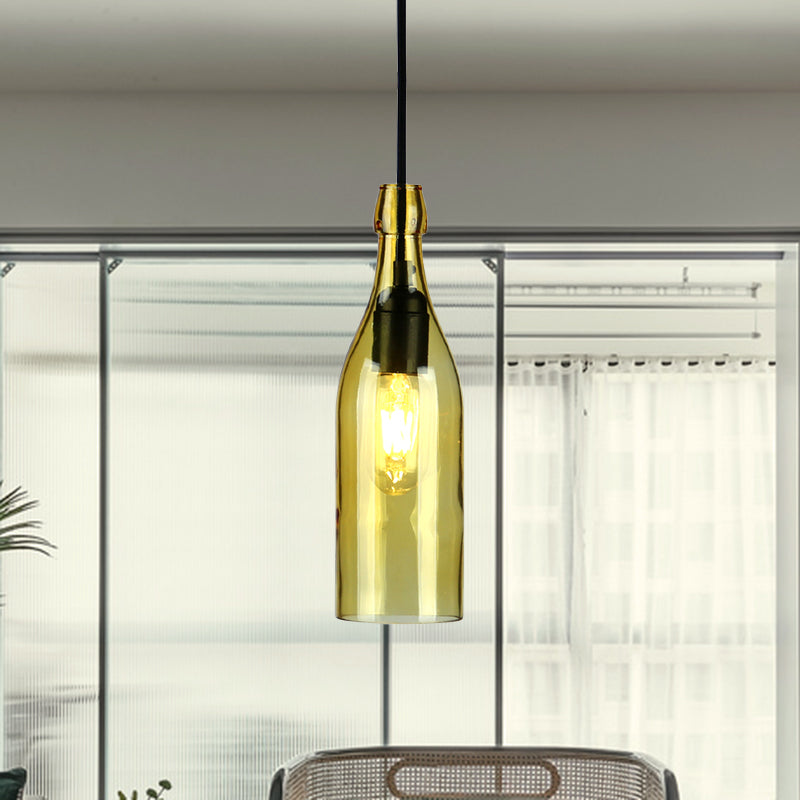 Wine Bottle Glass Hanging Light Vintage Stylish 1 Light Restaurant Ceiling Pendant Fixture in Red/Yellow Clearhalo 'Ceiling Lights' 'Close To Ceiling Lights' 'Glass shade' 'Glass' 'Industrial Pendants' 'Industrial' 'Middle Century Pendants' 'Pendant Lights' 'Pendants' 'Tiffany' Lighting' 1885834