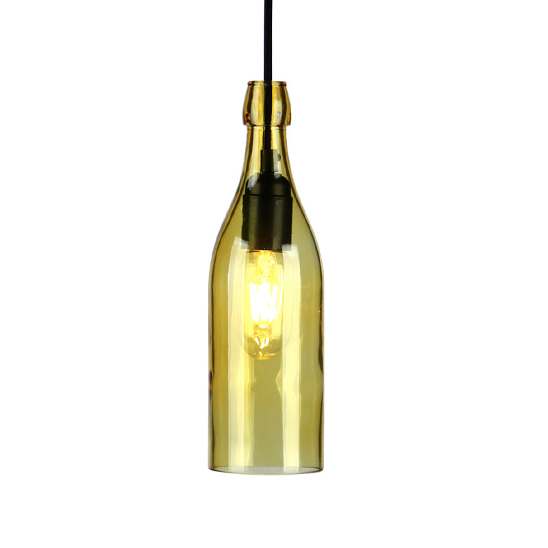 Wine Bottle Glass Hanging Light Vintage Stylish 1 Light Restaurant Ceiling Pendant Fixture in Red/Yellow Clearhalo 'Ceiling Lights' 'Close To Ceiling Lights' 'Glass shade' 'Glass' 'Industrial Pendants' 'Industrial' 'Middle Century Pendants' 'Pendant Lights' 'Pendants' 'Tiffany' Lighting' 1885835