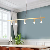 Open Bulbs Restaurant Ceiling Chandelier Metal 5 Lights Post Modern Island Light in Gold Gold