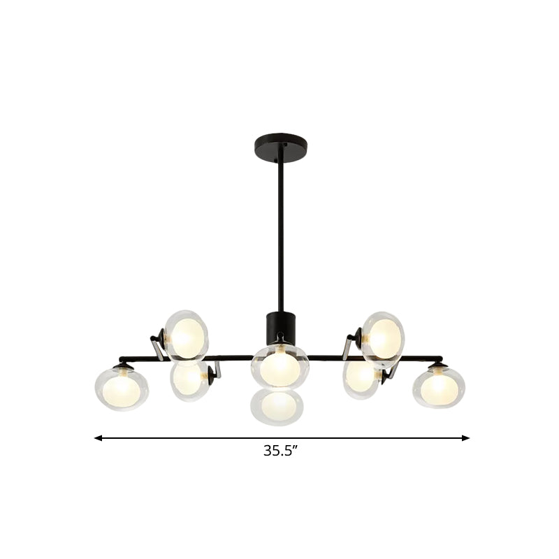 Modern Simple Oval Shade Island Light 8/12 Lights Glass Suspension Light in Black/White Clearhalo 'Ceiling Lights' 'Glass shade' 'Glass' 'Island Lights' Lighting' 1885865