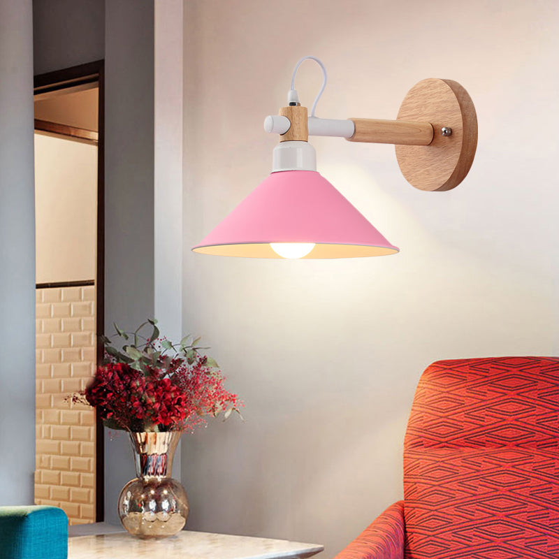 Metal Funnel Wall Sconce Single Head Nordic Style Wall Light for Restaurant Bedroom Pink Clearhalo 'Wall Lamps & Sconces' 'Wall Lights' Lighting' 188591