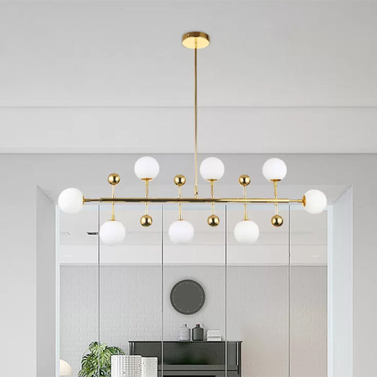Hotel Ball Shade Linear Chandelier Opal Glass 8 Lights Modern Gold Ceiling Pendant Gold Clearhalo 'Ceiling Lights' 'Glass shade' 'Glass' 'Island Lights' Lighting' 1885946