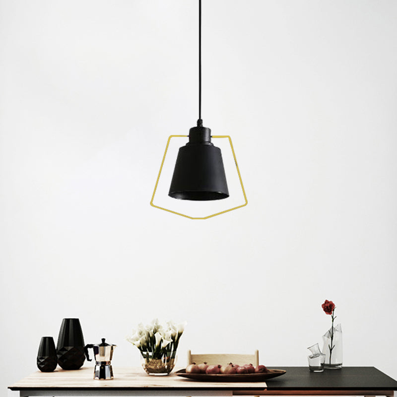 1 Bulb Tapered Suspension Light with Ring/Pentagon Industrial Black Finish Metal Hanging Light for Kitchen Clearhalo 'Art Deco Pendants' 'Black' 'Cast Iron' 'Ceiling Lights' 'Ceramic' 'Crystal' 'Industrial Pendants' 'Industrial' 'Metal' 'Middle Century Pendants' 'Pendant Lights' 'Pendants' 'Rustic Pendants' 'Tiffany' Lighting' 1885992