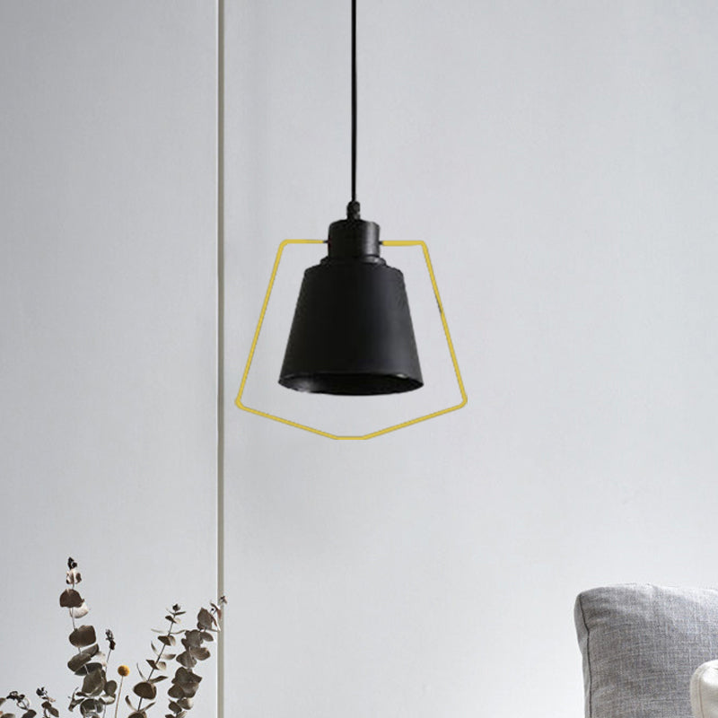 1 Bulb Tapered Suspension Light with Ring/Pentagon Industrial Black Finish Metal Hanging Light for Kitchen Clearhalo 'Art Deco Pendants' 'Black' 'Cast Iron' 'Ceiling Lights' 'Ceramic' 'Crystal' 'Industrial Pendants' 'Industrial' 'Metal' 'Middle Century Pendants' 'Pendant Lights' 'Pendants' 'Rustic Pendants' 'Tiffany' Lighting' 1885993