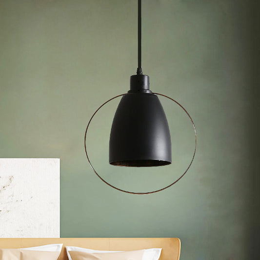 1 Bulb Tapered Suspension Light with Ring/Pentagon Industrial Black Finish Metal Hanging Light for Kitchen Black Round Clearhalo 'Art Deco Pendants' 'Black' 'Cast Iron' 'Ceiling Lights' 'Ceramic' 'Crystal' 'Industrial Pendants' 'Industrial' 'Metal' 'Middle Century Pendants' 'Pendant Lights' 'Pendants' 'Rustic Pendants' 'Tiffany' Lighting' 1885996