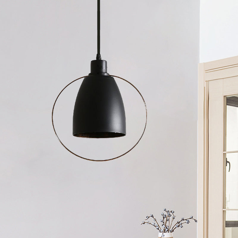 1 Bulb Tapered Suspension Light with Ring/Pentagon Industrial Black Finish Metal Hanging Light for Kitchen Clearhalo 'Art Deco Pendants' 'Black' 'Cast Iron' 'Ceiling Lights' 'Ceramic' 'Crystal' 'Industrial Pendants' 'Industrial' 'Metal' 'Middle Century Pendants' 'Pendant Lights' 'Pendants' 'Rustic Pendants' 'Tiffany' Lighting' 1885997