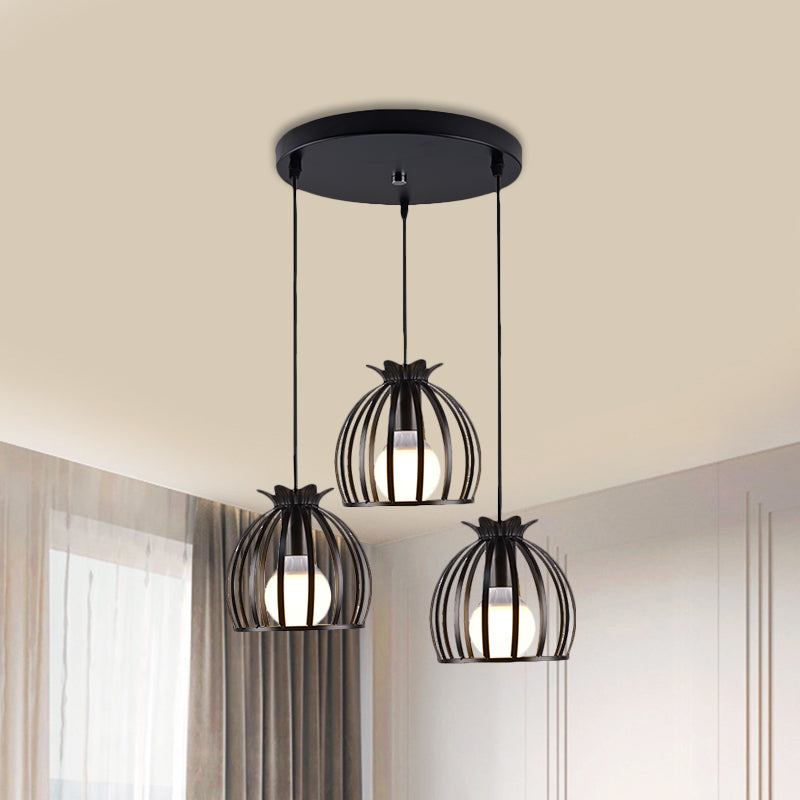 1 Head Hanging Lamp Loft Style Dome Cage Shade Metal Pendant Light in Black/White for Living Room Black Round Clearhalo 'Art Deco Pendants' 'Cast Iron' 'Ceiling Lights' 'Ceramic' 'Crystal' 'Industrial Pendants' 'Industrial' 'Metal' 'Middle Century Pendants' 'Modern Pendants' 'Modern' 'Pendant Lights' 'Pendants' 'Tiffany' Lighting' 1886001