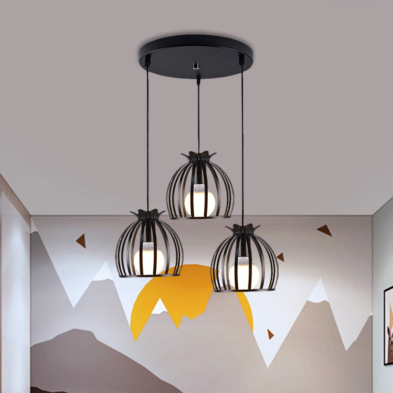 1 Head Hanging Lamp Loft Style Dome Cage Shade Metal Pendant Light in Black/White for Living Room Clearhalo 'Art Deco Pendants' 'Cast Iron' 'Ceiling Lights' 'Ceramic' 'Crystal' 'Industrial Pendants' 'Industrial' 'Metal' 'Middle Century Pendants' 'Modern Pendants' 'Modern' 'Pendant Lights' 'Pendants' 'Tiffany' Lighting' 1886003