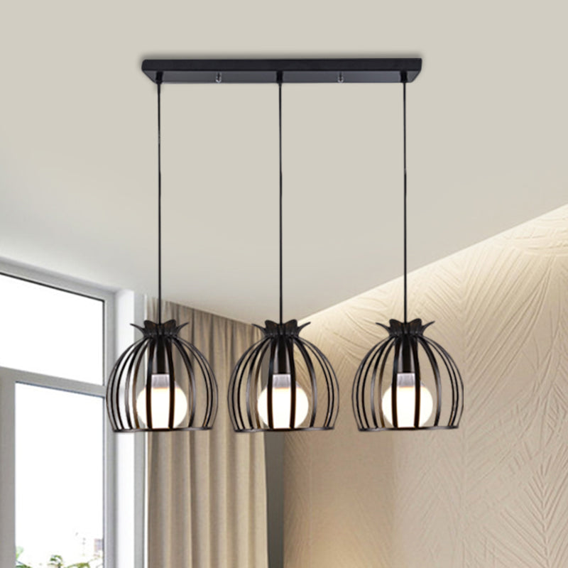1 Head Hanging Lamp Loft Style Dome Cage Shade Metal Pendant Light in Black/White for Living Room Black Linear Clearhalo 'Art Deco Pendants' 'Cast Iron' 'Ceiling Lights' 'Ceramic' 'Crystal' 'Industrial Pendants' 'Industrial' 'Metal' 'Middle Century Pendants' 'Modern Pendants' 'Modern' 'Pendant Lights' 'Pendants' 'Tiffany' Lighting' 1886006