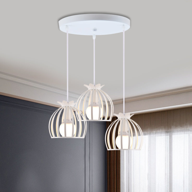 1 Head Hanging Lamp Loft Style Dome Cage Shade Metal Pendant Light in Black/White for Living Room White Round Clearhalo 'Art Deco Pendants' 'Cast Iron' 'Ceiling Lights' 'Ceramic' 'Crystal' 'Industrial Pendants' 'Industrial' 'Metal' 'Middle Century Pendants' 'Modern Pendants' 'Modern' 'Pendant Lights' 'Pendants' 'Tiffany' Lighting' 1886011