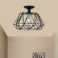 Loft Industrial Cage Diamond/Trapezoid Close to Ceiling Light 1 Head Metallic Ceiling Light Fixture in Black for Corridor Black Trapezoid Clearhalo 'Ceiling Lights' 'Close To Ceiling Lights' 'Close to ceiling' 'Semi-flushmount' Lighting' 1886061