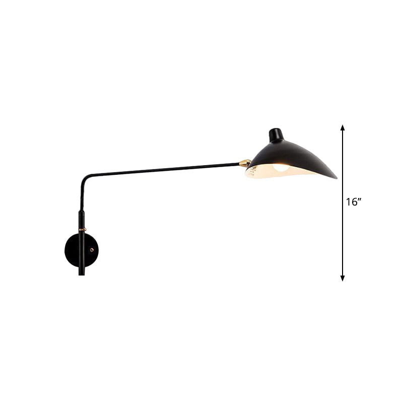 Industrial Conic Wall Sconce Light 1 Light Metallic Sconce Lamp with Long Arm in Black/White for Living Room Clearhalo 'Art deco wall lights' 'Cast Iron' 'Glass' 'Industrial wall lights' 'Industrial' 'Middle century wall lights' 'Modern' 'Rustic wall lights' 'Tiffany' 'Traditional wall lights' 'Wall Lamps & Sconces' 'Wall Lights' Lighting' 1886075